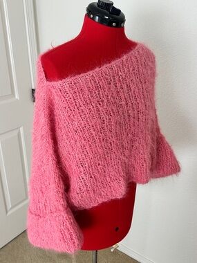 One Off Soft Fuzzy Off-Shoulder Pink Women’s Sweater oversized one size